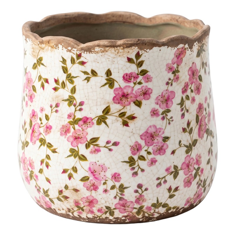 Bloempot Beige Keramiek Bloemen - productfoto Noby's Kadoshop