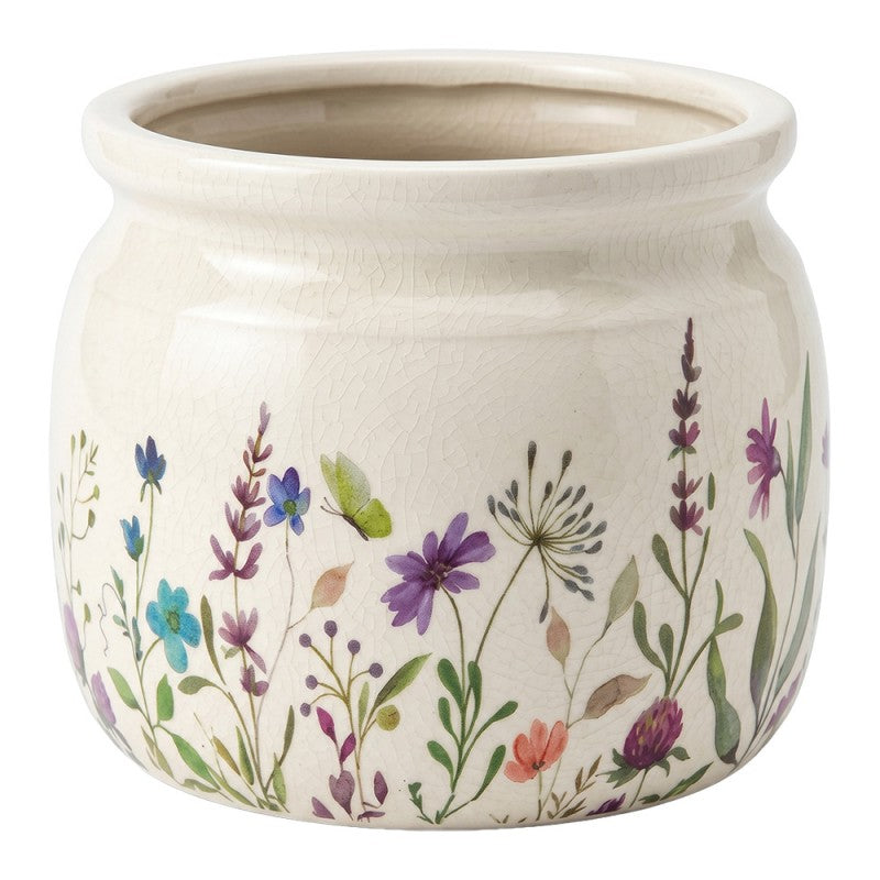 Bloempot Beige Keramiek Bloemen - productfoto Noby's Kadoshop