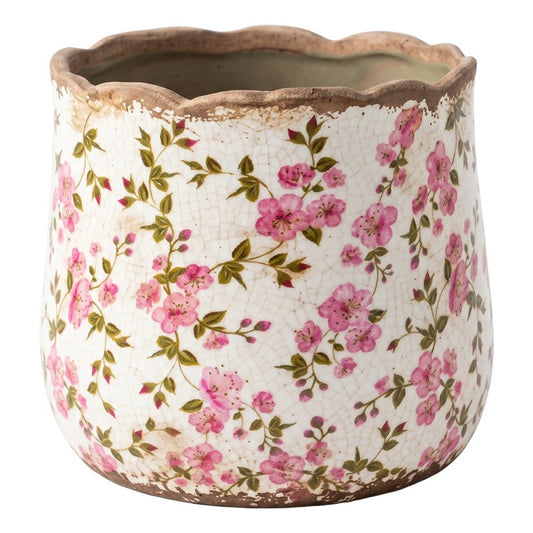Bloempot Beige Keramiek Bloemen - productfoto Noby's Kadoshop