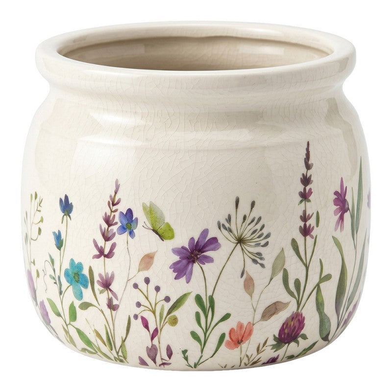 Bloempot Beige Keramiek Bloemen - productfoto Noby's Kadoshop