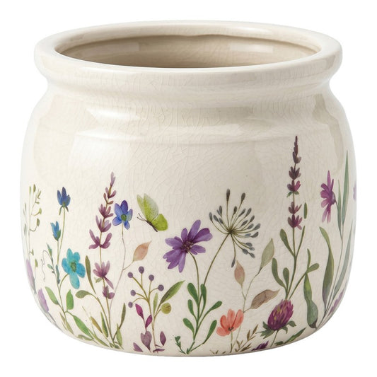 Bloempot Beige Keramiek Bloemen - productfoto Noby's Kadoshop