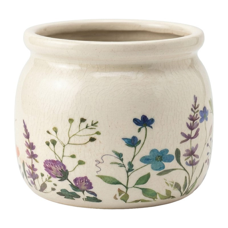 Bloempot Beige Keramiek Bloemen - productfoto Noby's Kadoshop