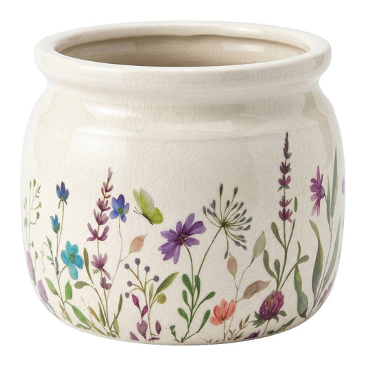 Bloempot Beige Keramiek Bloemen - productfoto Noby's Kadoshop