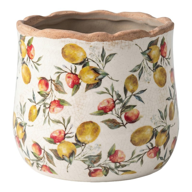 Bloempot Beige Keramiek Citroenen - productfoto Noby's Kadoshop