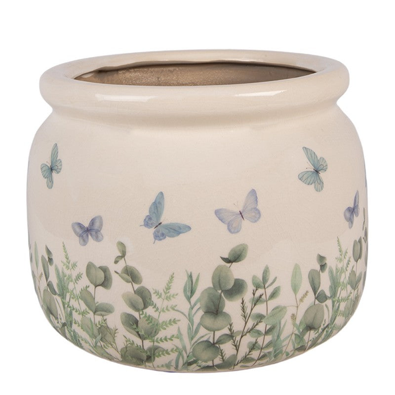 Bloempot Beige Keramiek Vlinders - productfoto Noby's Kadoshop
