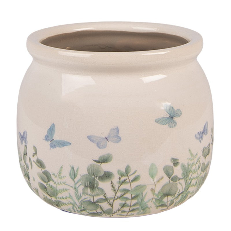 Bloempot Beige Keramiek Vlinders - productfoto Noby's Kadoshop