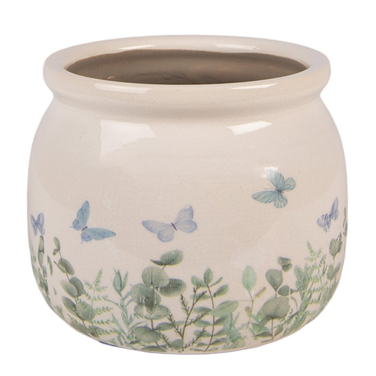 Bloempot Beige Keramiek Vlinders - productfoto Noby's Kadoshop