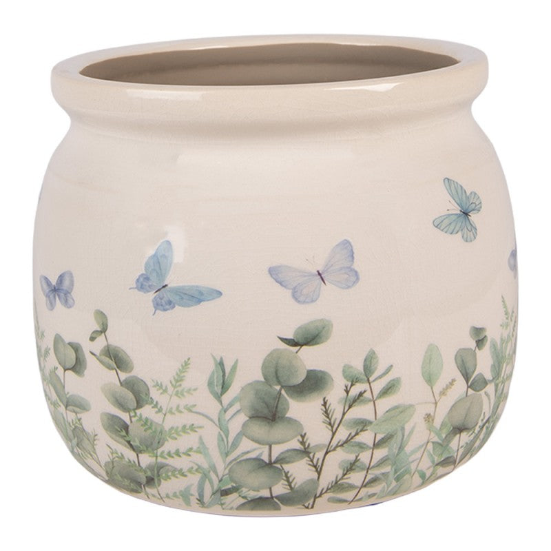 Bloempot Beige Keramiek Vlinders - productfoto Noby's Kadoshop