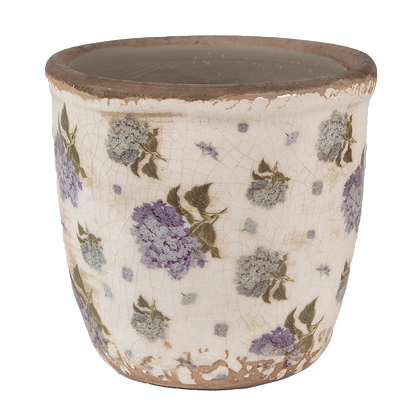 Bloempot Ø 11x10 cm Beige Blauw Keramiek Bloemen Bloempot Binnen - productfoto Noby's Kadoshop