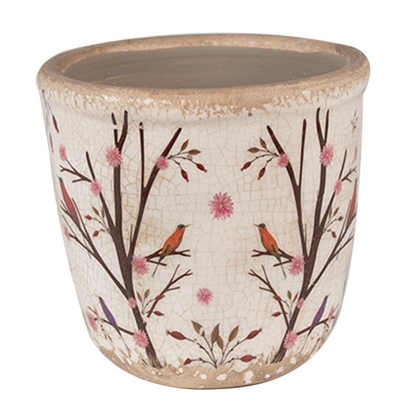 Bloempot Ø 11x10 cm Beige Bruin Keramiek Takken Bloempot Binnen - productfoto Noby's Kadoshop