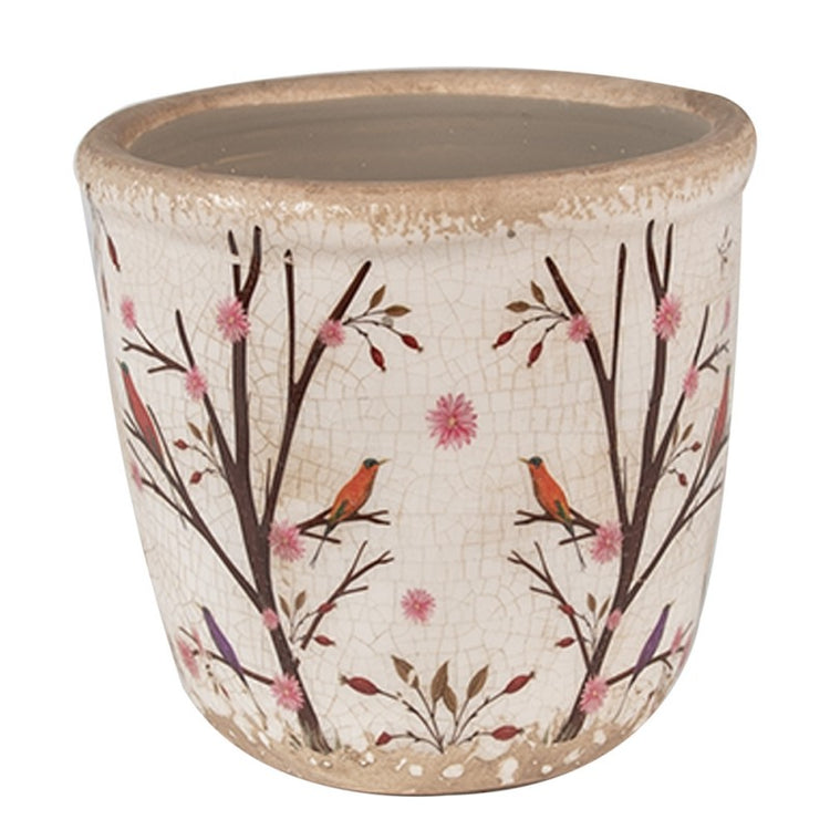 Bloempot Ø 11x10 cm Beige Bruin Keramiek Takken Bloempot Binnen - productfoto Noby's Kadoshop