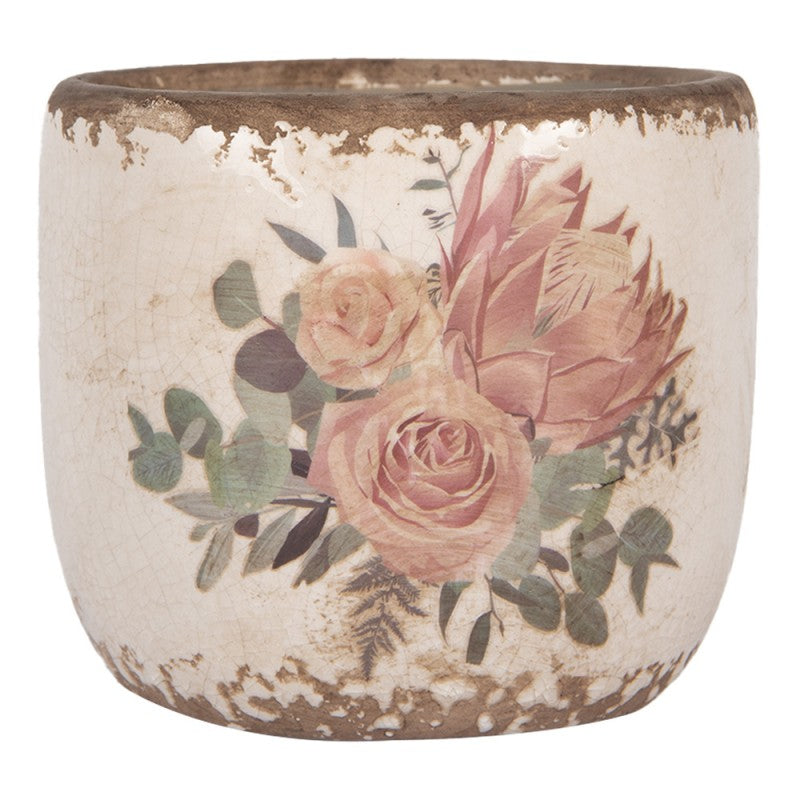 Bloempot Ø 11x10 cm Beige Keramiek Bloemen - productfoto Noby's Kadoshop