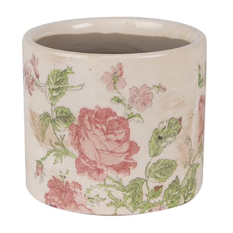 Bloempot Ø 11x9 cm Beige Roze Keramiek Bloemen Bloempot Binnen - productfoto Noby's Kadoshop