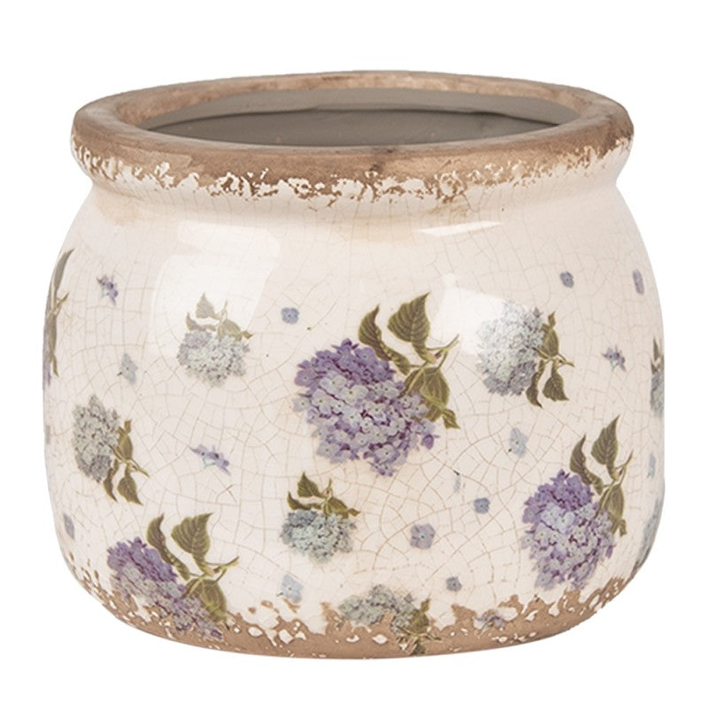 Bloempot Ø 12x10 cm Beige Blauw Keramiek Bloemen Bloempot Binnen - productfoto Noby's Kadoshop