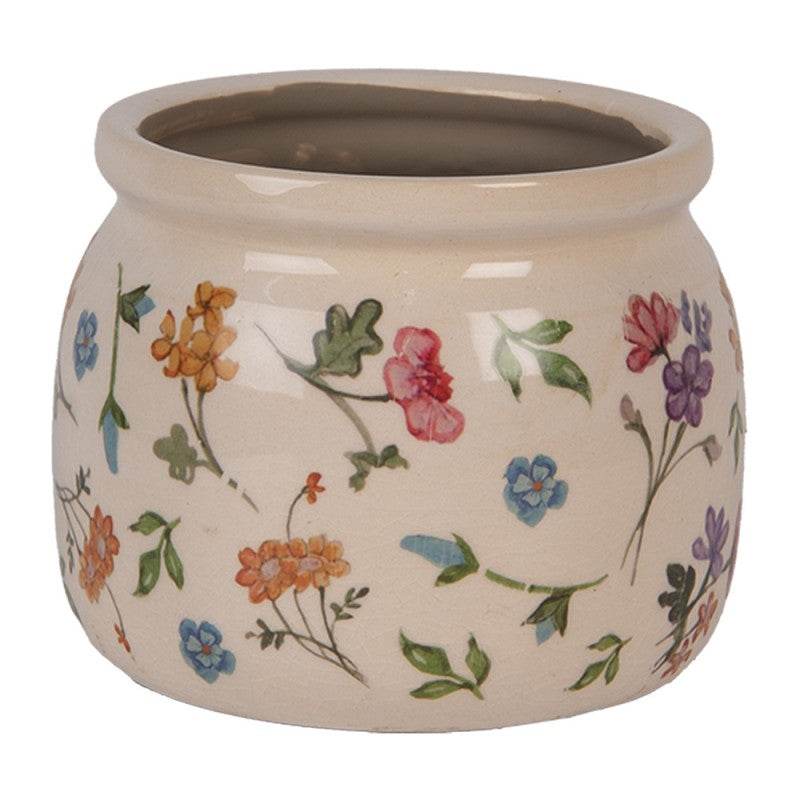 Bloempot Ø 12x10 cm Beige Keramiek Bloemen - productfoto Noby's Kadoshop
