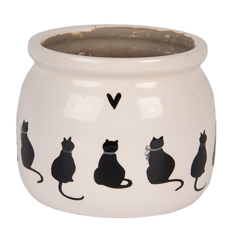 Bloempot Ø 12x10 cm Beige Keramiek Katten - productfoto Noby's Kadoshop