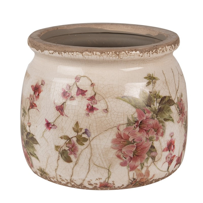 Bloempot Ø 12x10 cm Beige Roze Keramiek Bloemen Bloempot Binnen - productfoto Noby's Kadoshop