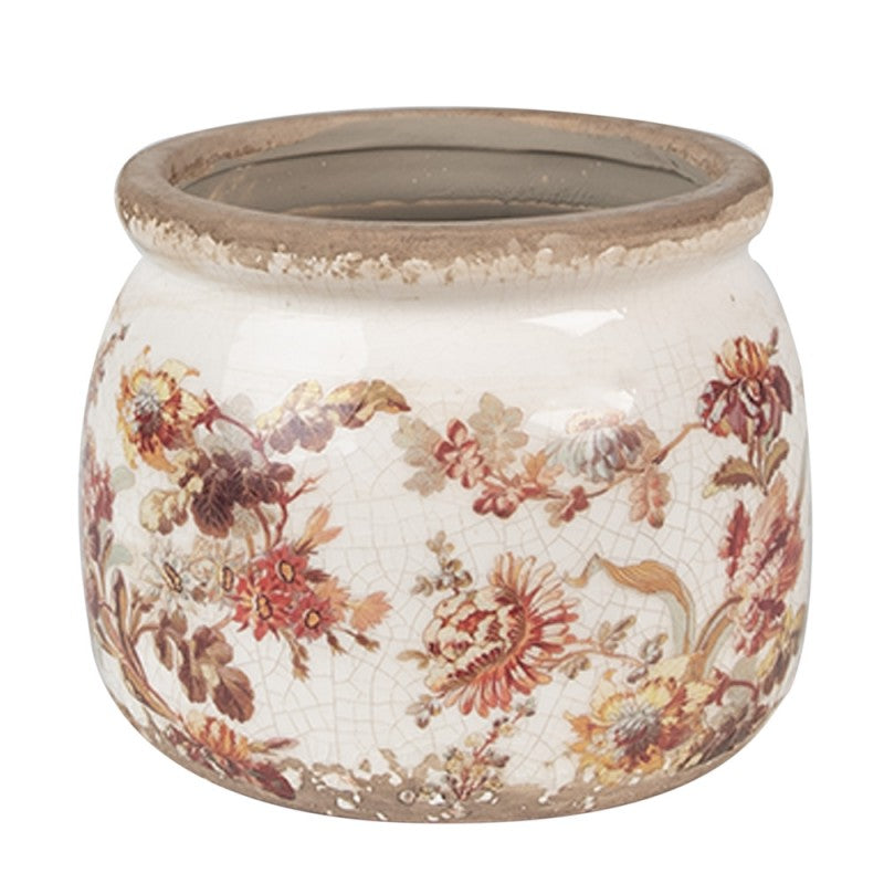 Bloempot Ø 12x10 cm Beige Roze Keramiek Bloemen Bloempot Binnen - productfoto Noby's Kadoshop