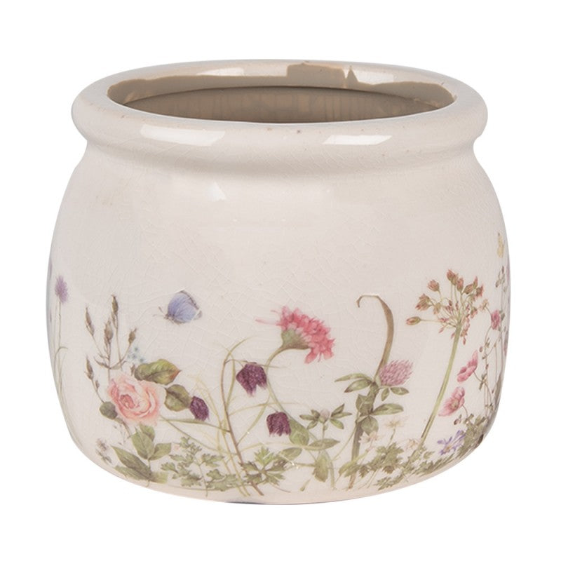 Bloempot Ø 12x10 cm Beige Roze Keramiek Bloemen Bloempot Binnen - productfoto Noby's Kadoshop