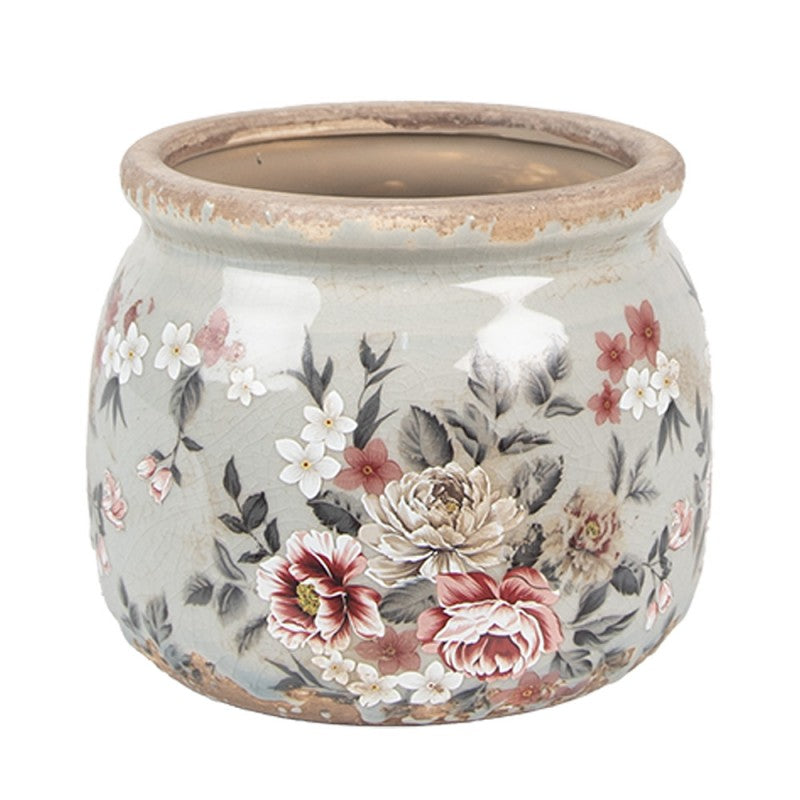 Bloempot Ø 12x10 cm Grijs Keramiek Bloemen - productfoto Noby's Kadoshop