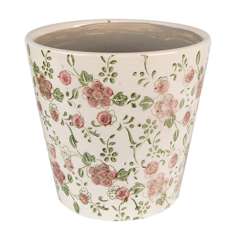 Bloempot Ø 12x10 cm Roze Beige Keramiek Bloemen Bloempot Binnen - productfoto Noby's Kadoshop