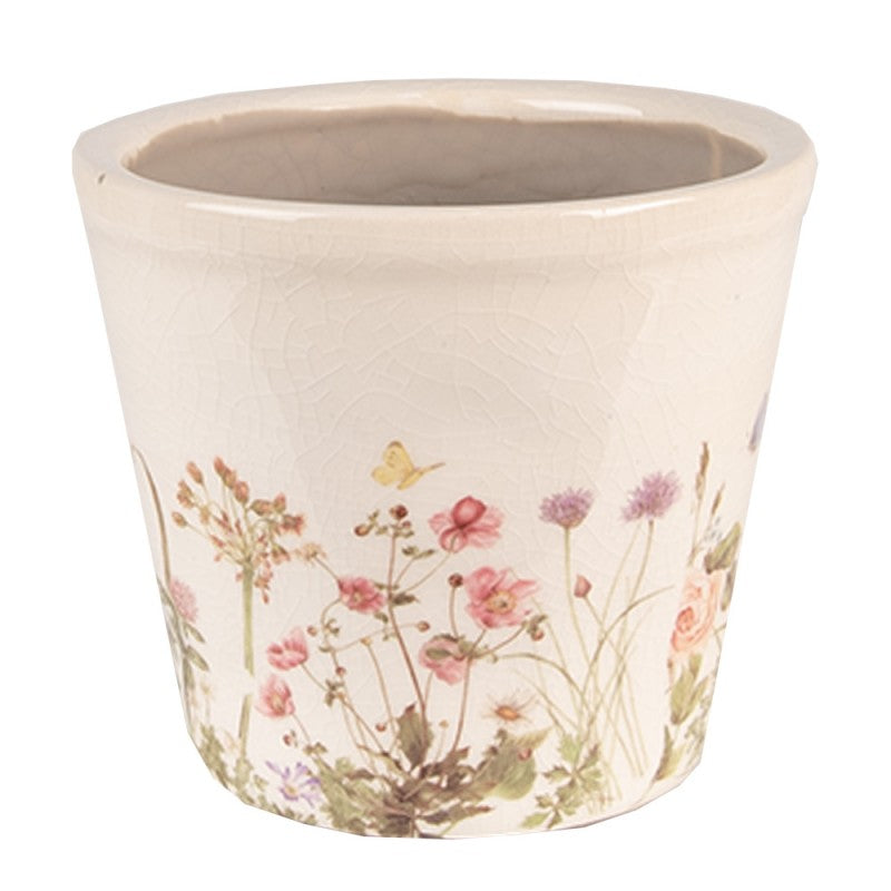 Bloempot Ø 12x10 cm Roze Beige Keramiek Bloemen Bloempot Binnen - productfoto Noby's Kadoshop