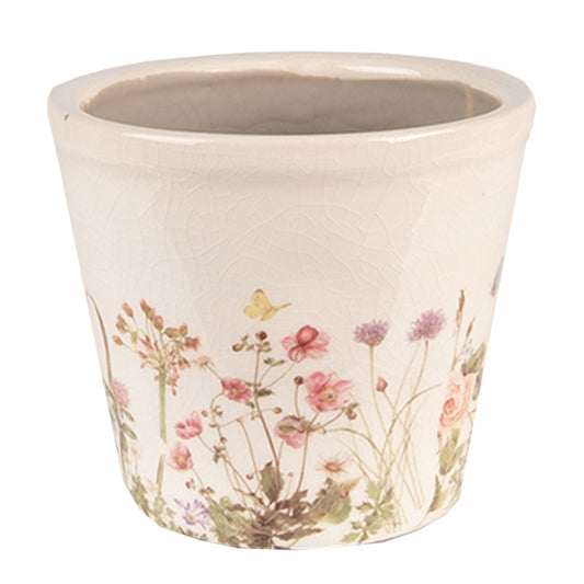 Bloempot Ø 12x10 cm Roze Beige Keramiek Bloemen Bloempot Binnen - productfoto Noby's Kadoshop