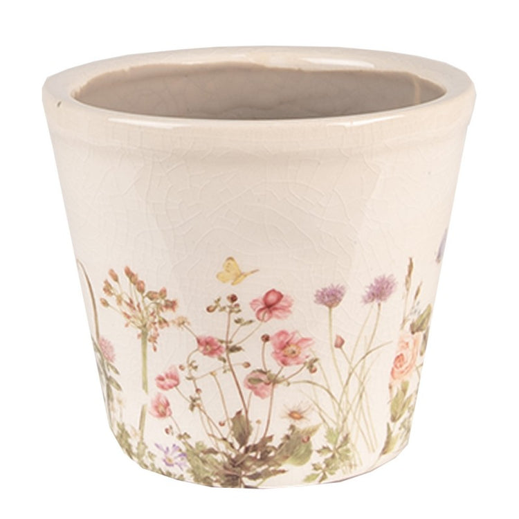 Bloempot Ø 12x10 cm Roze Beige Keramiek Bloemen Bloempot Binnen - productfoto Noby's Kadoshop