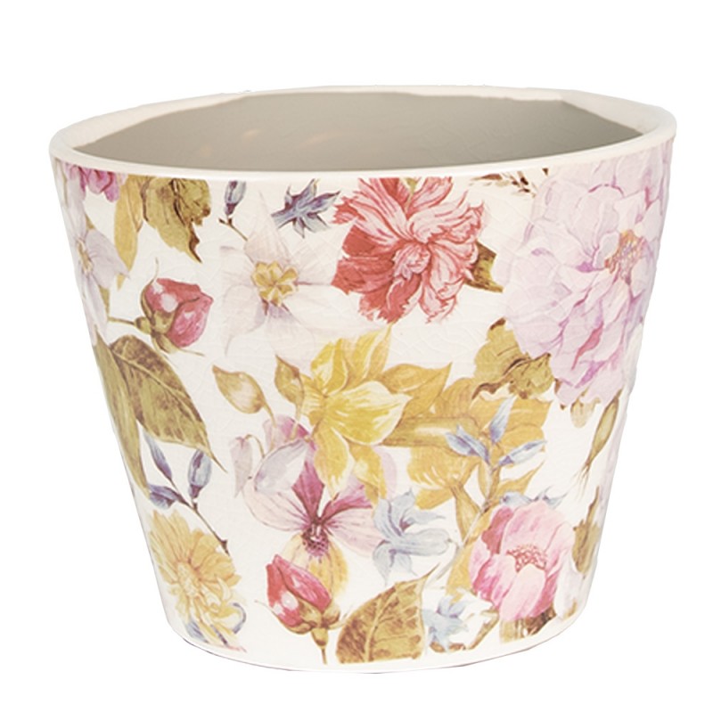 Bloempot Ø 12x10 cm Roze Beige Keramiek Bloemen Bloempot Binnen - productfoto Noby's Kadoshop