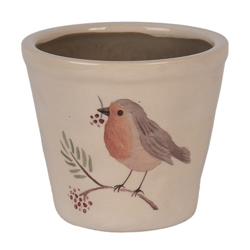 Bloempot Ø 12x11 cm Beige Keramiek Vogel - productfoto Noby's Kadoshop