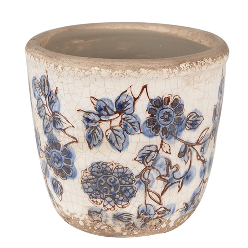 Bloempot Ø 13x12 cm Beige Blauw Keramiek Bloemen Bloempot Binnen - productfoto Noby's Kadoshop