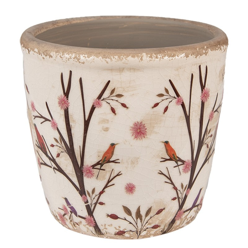 Bloempot Ø 13x12 cm Beige Bruin Keramiek Takken Bloempot Binnen - productfoto Noby's Kadoshop
