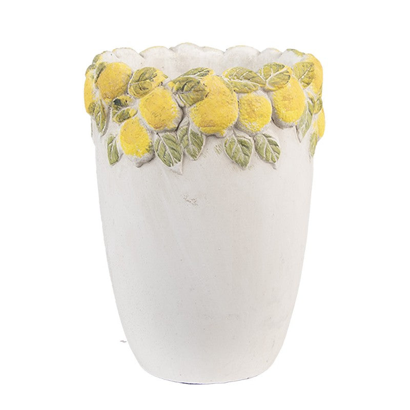 Bloempot Ø 13x17 cm Wit Geel Steen Citroenen - productfoto Noby's Kadoshop