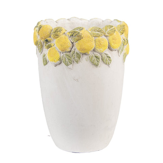 Bloempot Ø 13x17 cm Wit Geel Steen Citroenen - productfoto Noby's Kadoshop