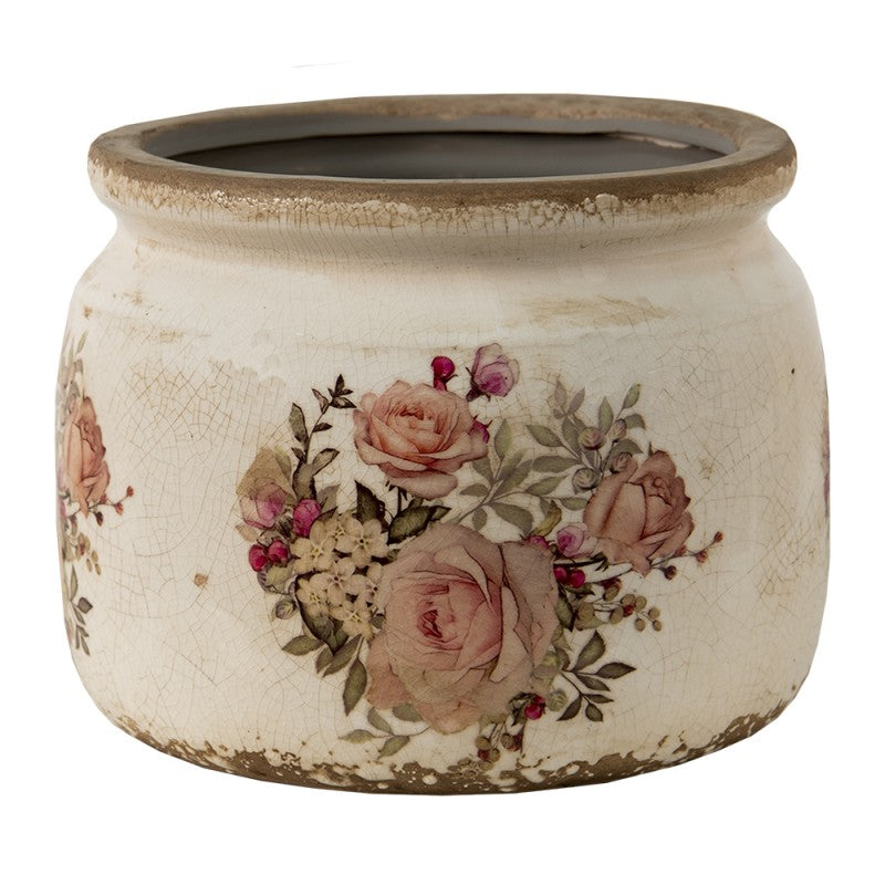 Bloempot Ø 14x12 cm Roze Beige Keramiek Bloemen Bloempot Binnen - productfoto Noby's Kadoshop