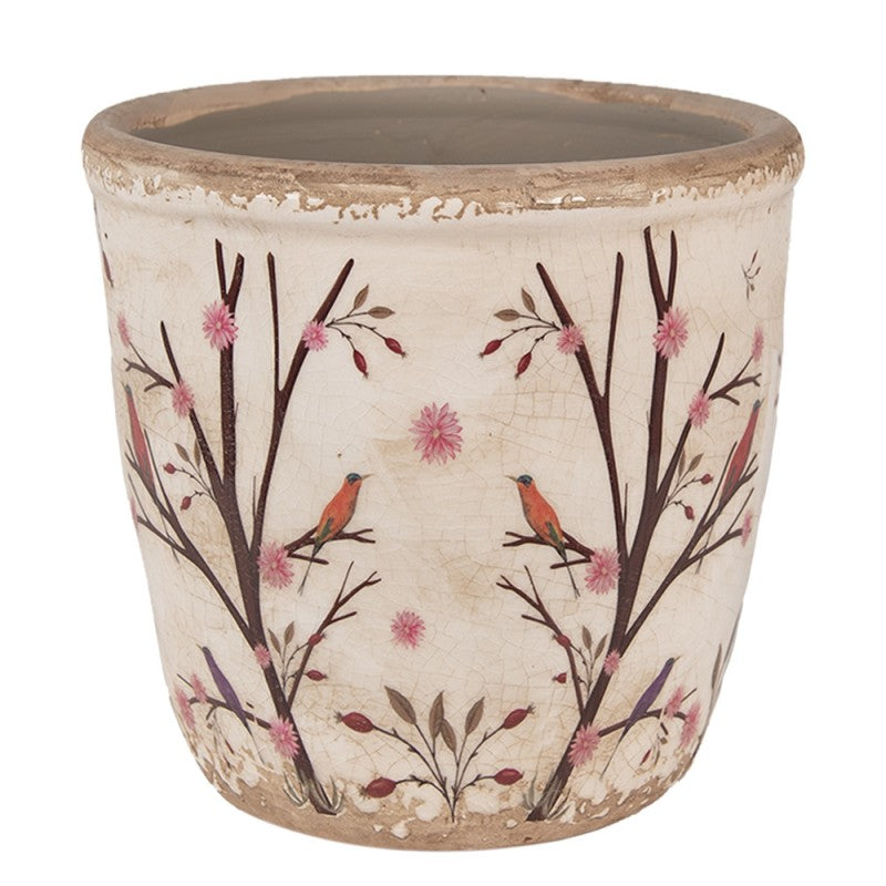 Bloempot Ø 14x13 cm Beige Bruin Keramiek Takken Bloempot Binnen - productfoto Noby's Kadoshop