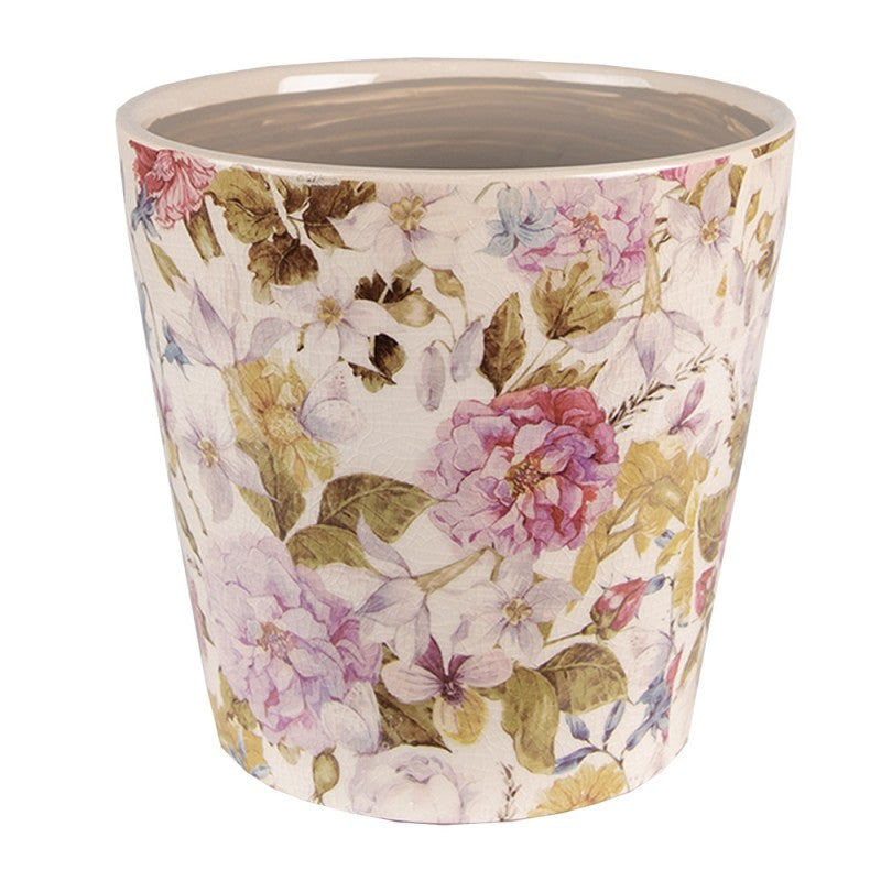 Bloempot Ø 14x13 cm Roze Beige Keramiek Bloemen Bloempot Binnen - productfoto Noby's Kadoshop