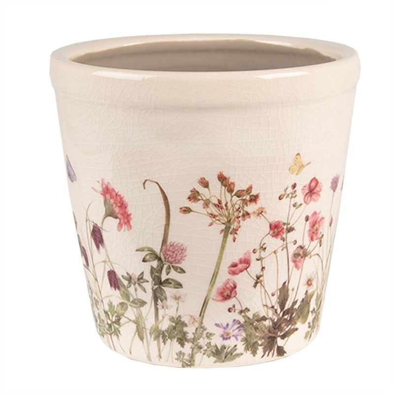 Bloempot Ø 14x13 cm Roze Beige Keramiek Bloemen Bloempot Binnen - productfoto Noby's Kadoshop