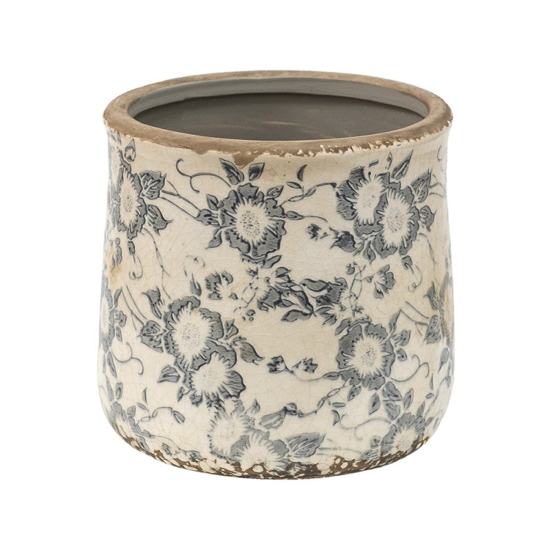 Bloempot Ø 14x14 cm Grijs Beige Keramiek Bloemen Bloempot Binnen - productfoto Noby's Kadoshop
