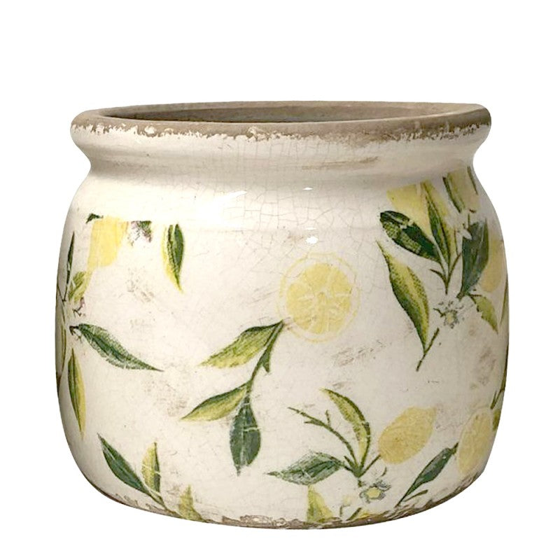 Bloempot Ø 15x13 cm Geel Groen Keramiek Citroen Bloempot Binnen - productfoto Noby's Kadoshop