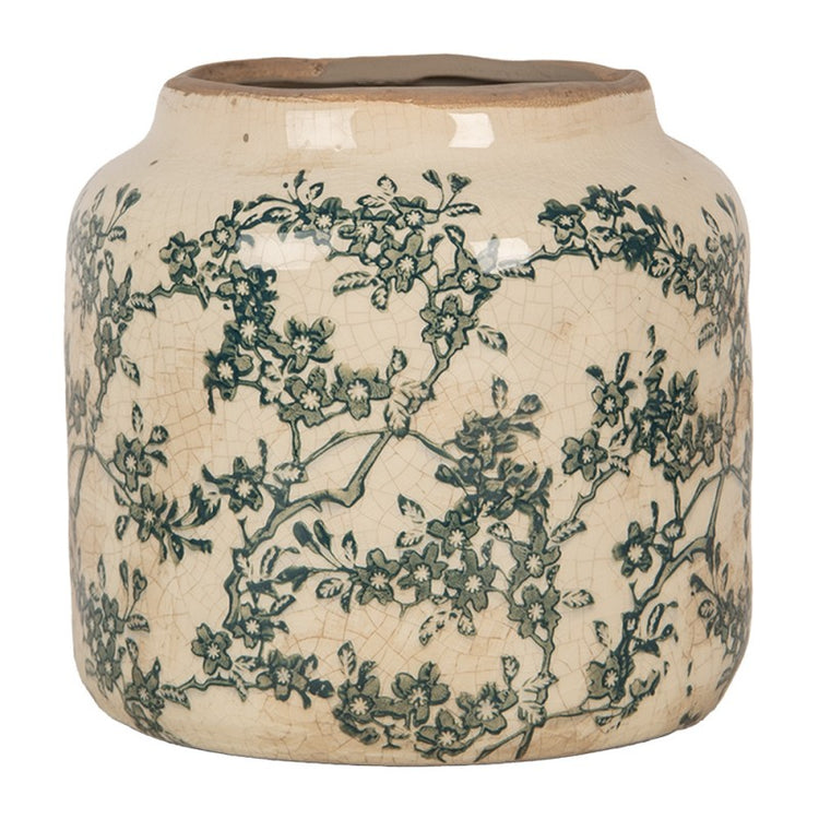 Bloempot Ø 15x14 cm Beige Keramiek Bloemen - productfoto Noby's Kadoshop