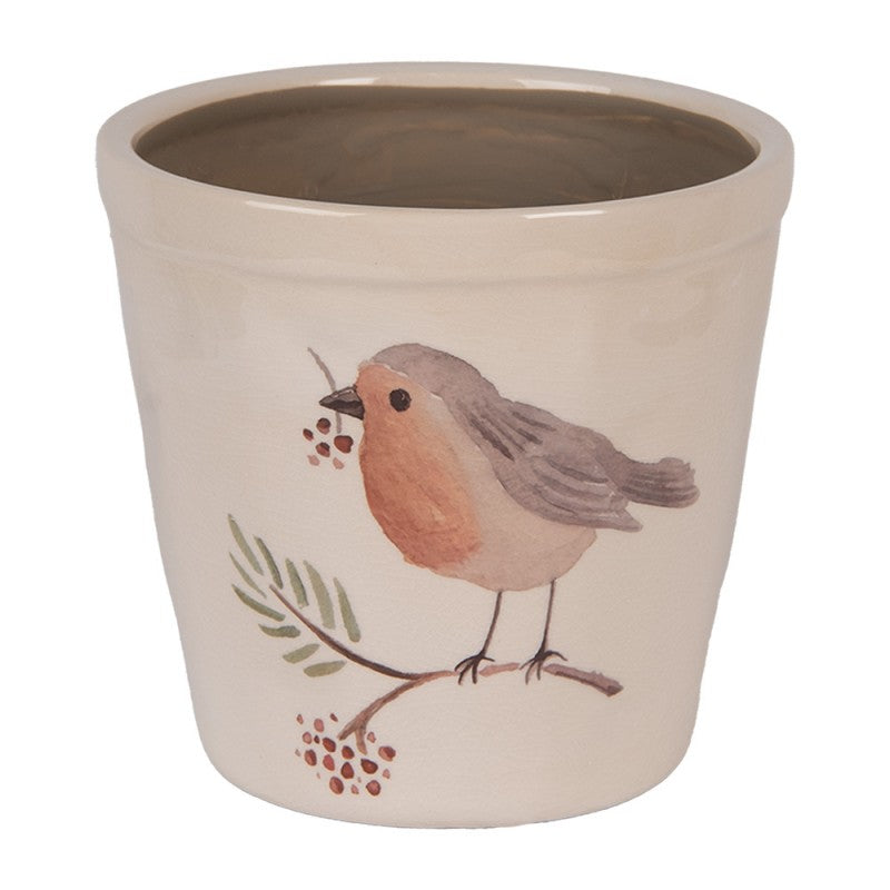 Bloempot Ø 15x14 cm Beige Keramiek Vogel - productfoto Noby's Kadoshop