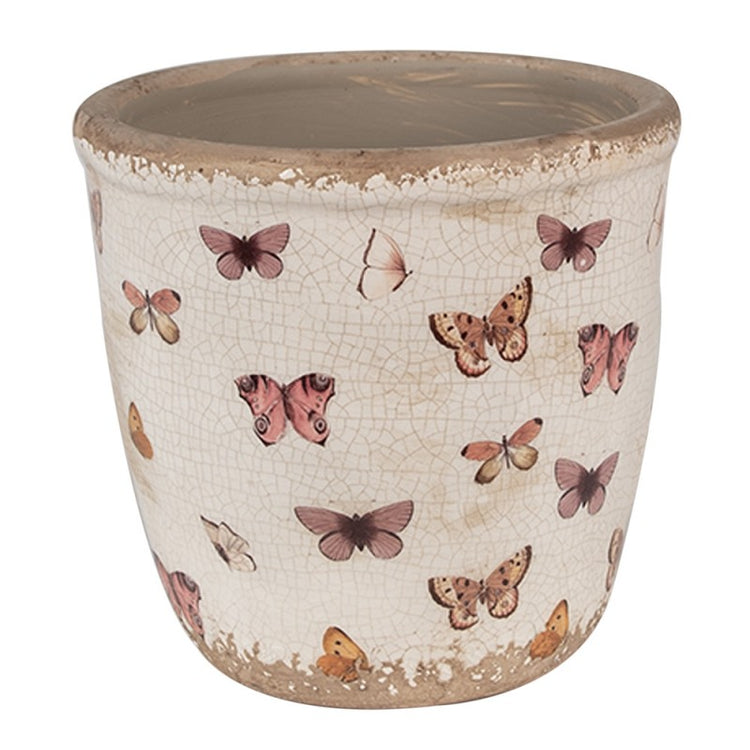 Bloempot Ø 15x14 cm Beige Roze Keramiek Vlinders Bloempot Binnen - productfoto Noby's Kadoshop