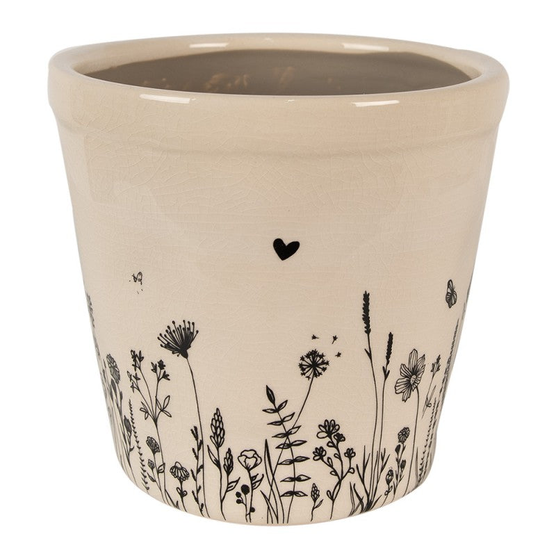 Bloempot Ø 15x14 cm Beige Zwart Keramiek Bloemen Bloempot Binnen - productfoto Noby's Kadoshop