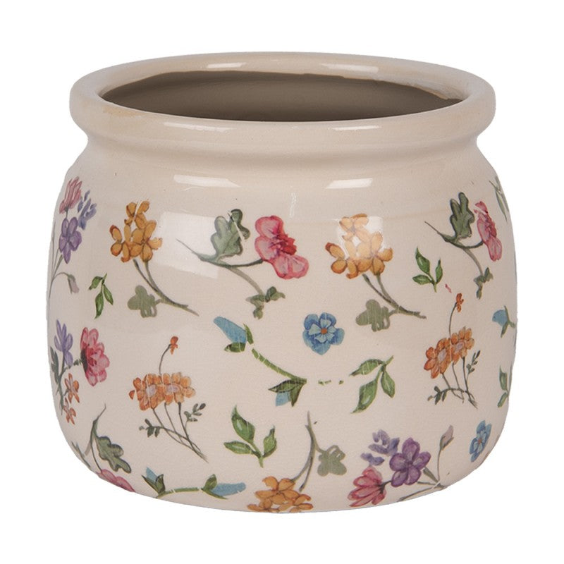 Bloempot Ø 16x13 cm Beige Keramiek Bloemen - productfoto Noby's Kadoshop