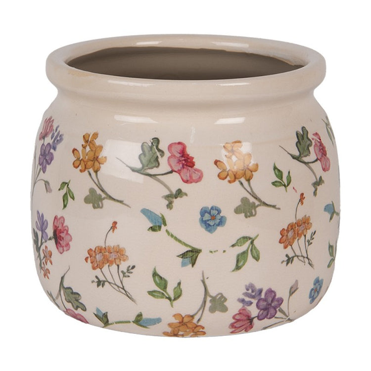 Bloempot Ø 16x13 cm Beige Keramiek Bloemen - productfoto Noby's Kadoshop