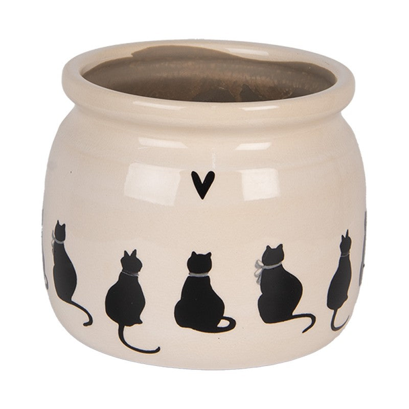 Bloempot Ø 16x13 cm Beige Keramiek Katten - productfoto Noby's Kadoshop