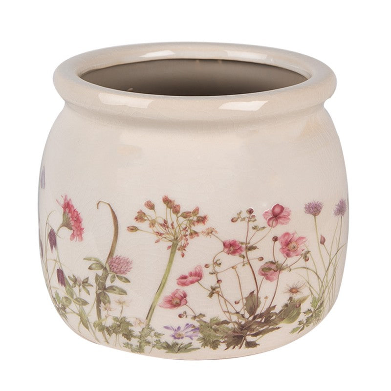 Bloempot Ø 16x13 cm Beige Roze Keramiek Bloemen Bloempot Binnen - productfoto Noby's Kadoshop