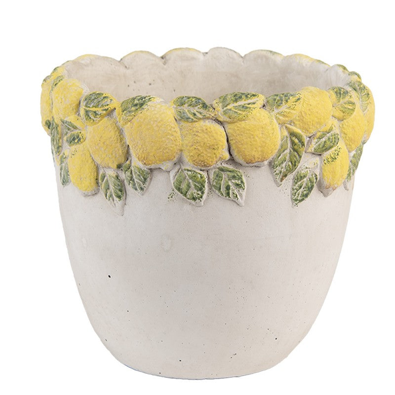 Bloempot Ø 16x15 cm Wit Geel Steen Citroen - productfoto Noby's Kadoshop