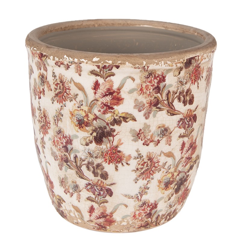 Bloempot Ø 16x16 cm Beige Roze Keramiek Bloemen Bloempot Binnen - productfoto Noby's Kadoshop